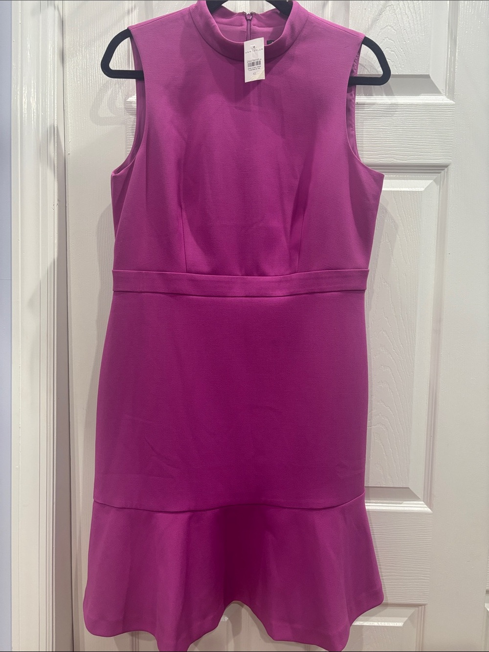 Ann Taylor Magenta Sleeveless Midi Dress with Flounce Hem